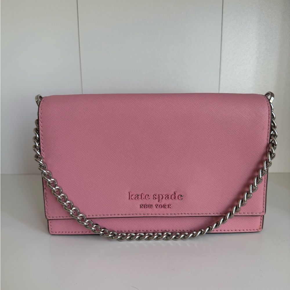 Kate Spade Blush Crossbody Bag with Silver Chain